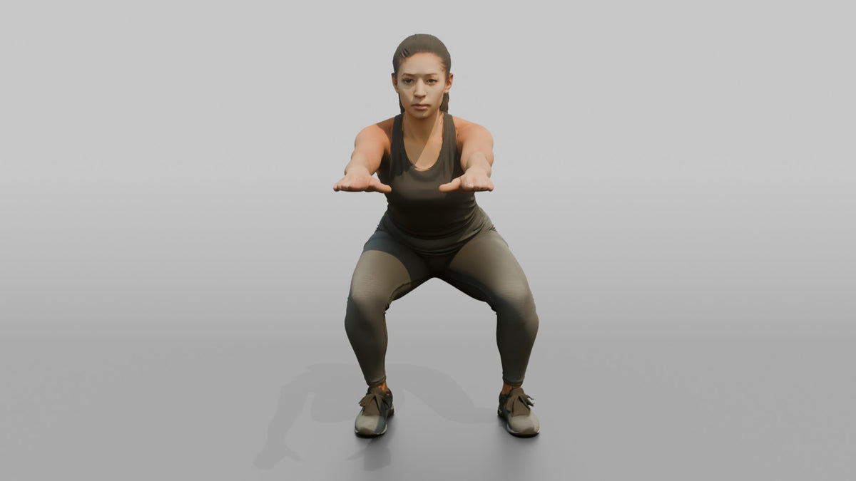 Bodyweight Athlete Woman Doing A Bodyweight Squat, Arms Extended Forward - 3D character model