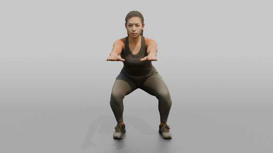 Bodyweight Athlete Woman Doing A Bodyweight Squat, Arms Extended Forward - 3D character model