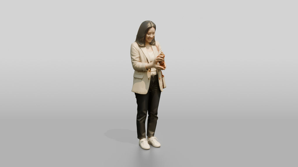 Young Asian Woman Holding Coffee Cup with Crossbody Bag