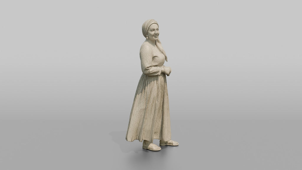 Middle Eastern Woman in Gold-Dot Pleated Skirt