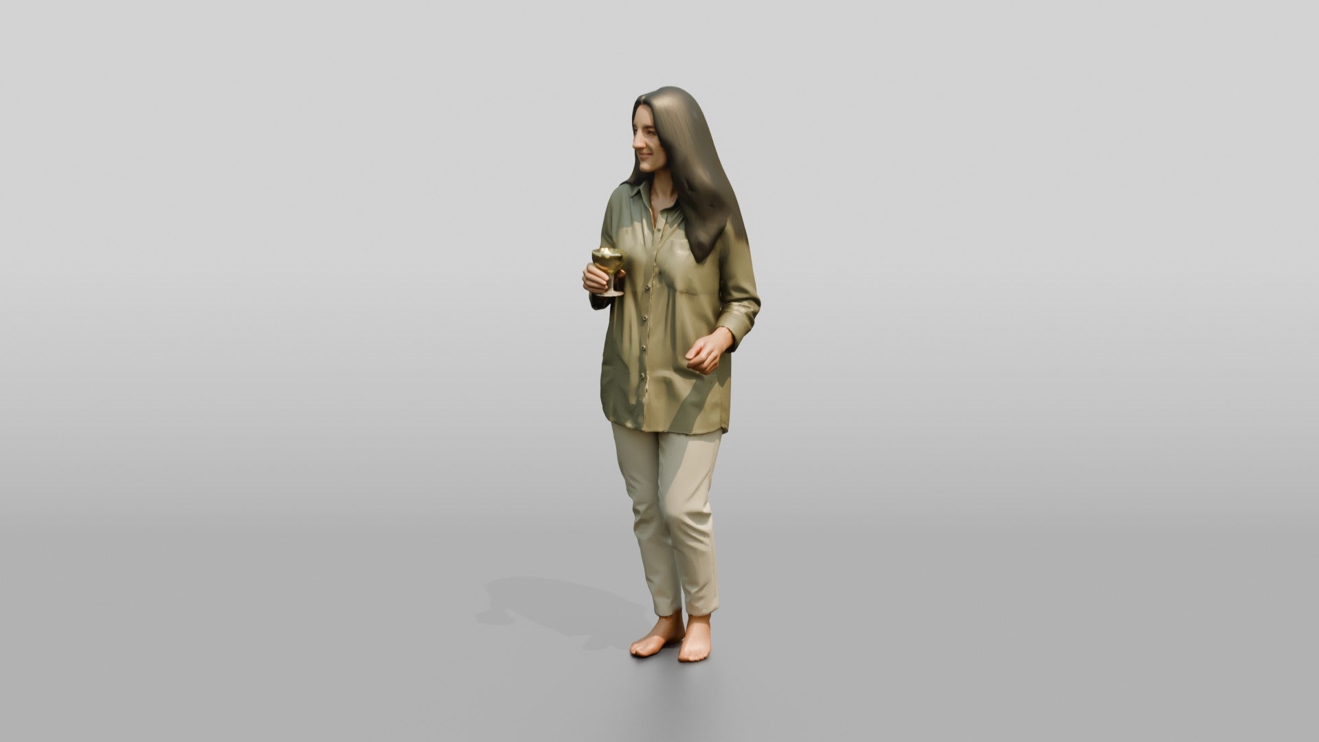Woman Holding a Bottle in Olive