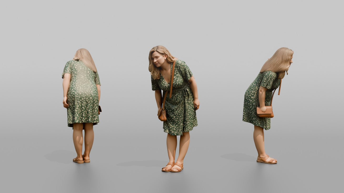 Scandinavian Woman Bending to Look in a Shop Window