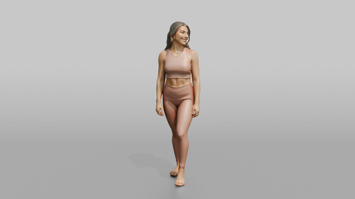 Fitness Influencer Woman Standing With A Slight Lean, Looking Over The Shoulder - 3D character model, view 2