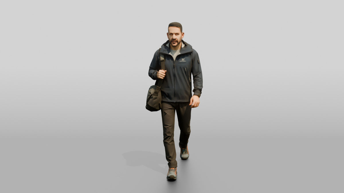 Middle Eastern Man Walking Briskly in Rain Jacket - 3D character model, view 5