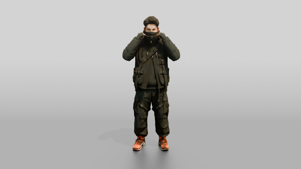Techwear Man Pulling Up His Collar