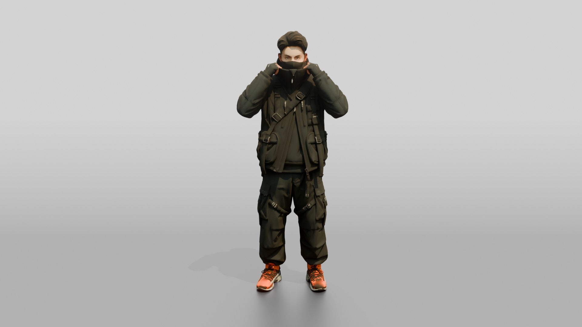 Techwear Man Pulling Up His Collar