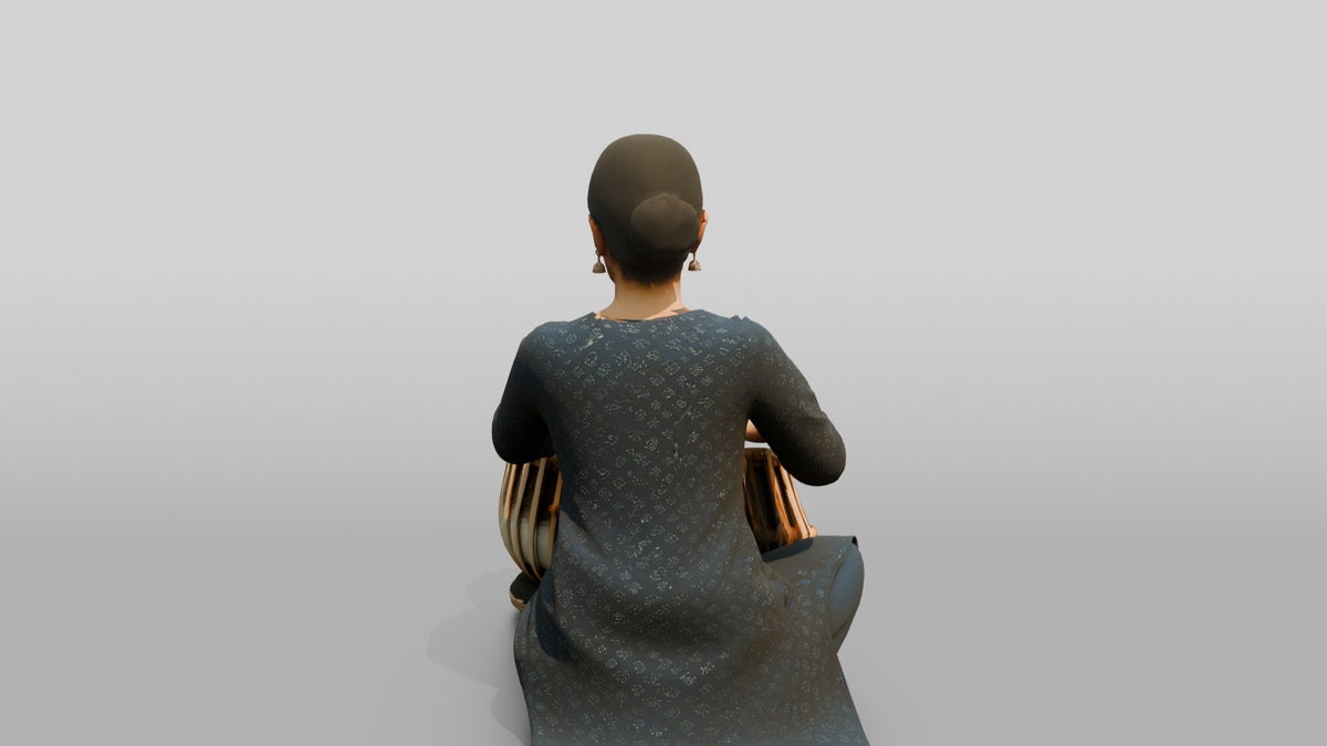 Tabla Player Seated with Twin Drums - 3D character model, view 3
