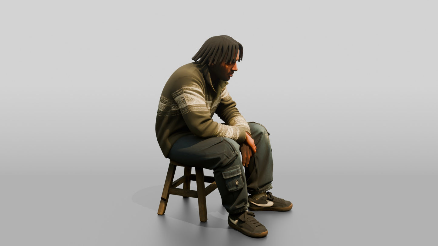 Skater Man Sitting on Stool