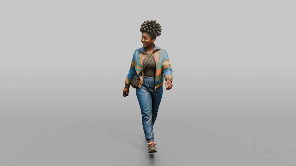 African Woman in Ankara Bomber Jacket Walking