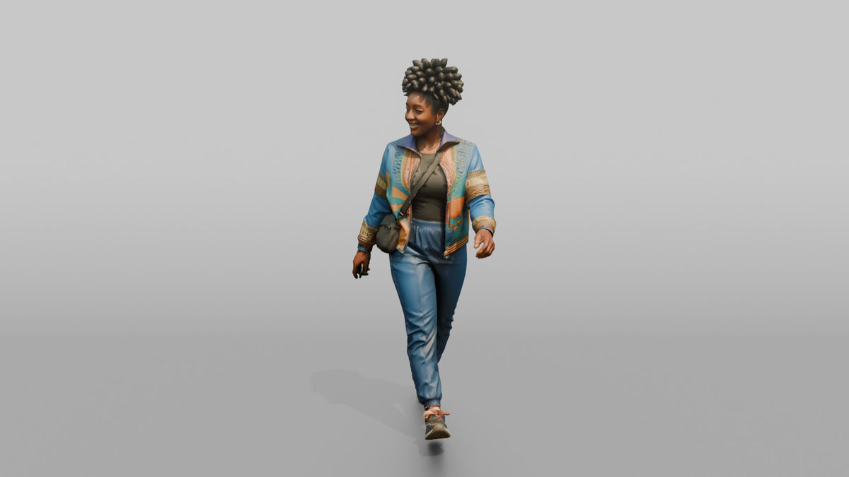 African Woman in Ankara Bomber Jacket Walking - 3D character model, view 4