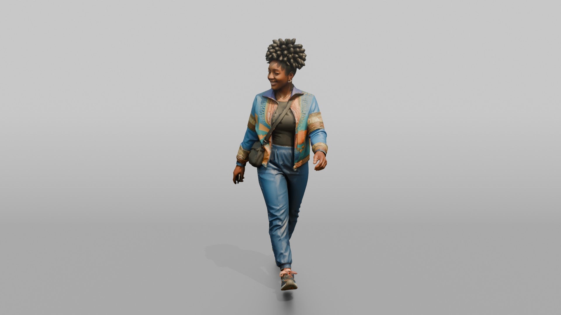 African Woman in Ankara Bomber Jacket Walking