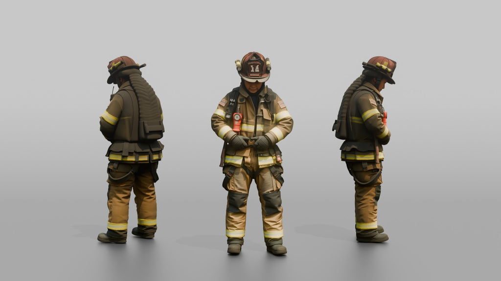 Firefighter Woman Fastening Her Heavy Turnout Jacket Buckles