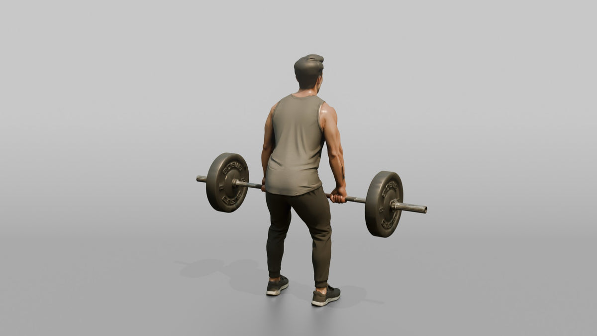 Weightlifter Man Mid-rep On A Barbell Deadlift - 3D character model, view 3
