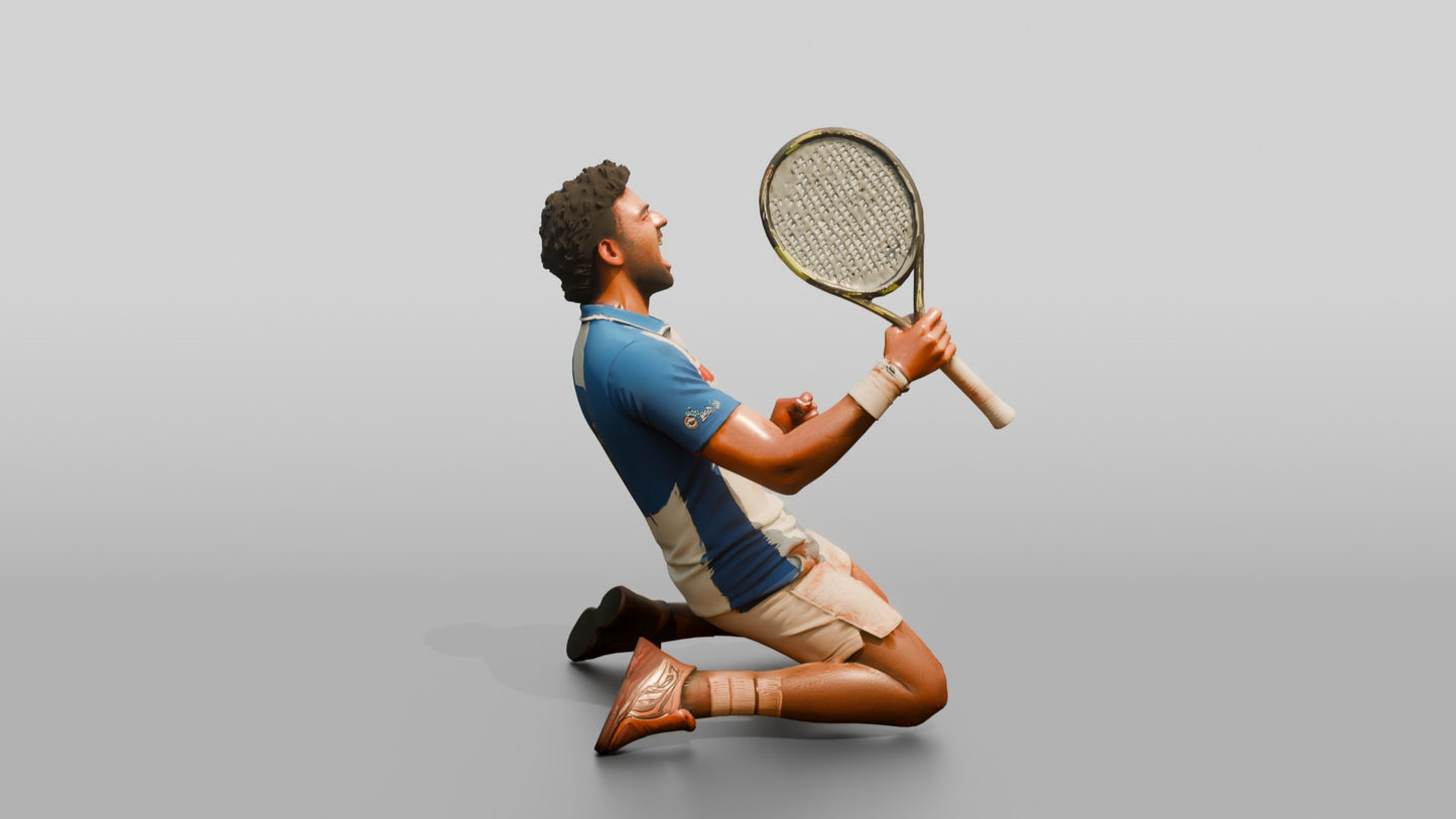 Male Tennis Player Sliding on His Knees in Celebration