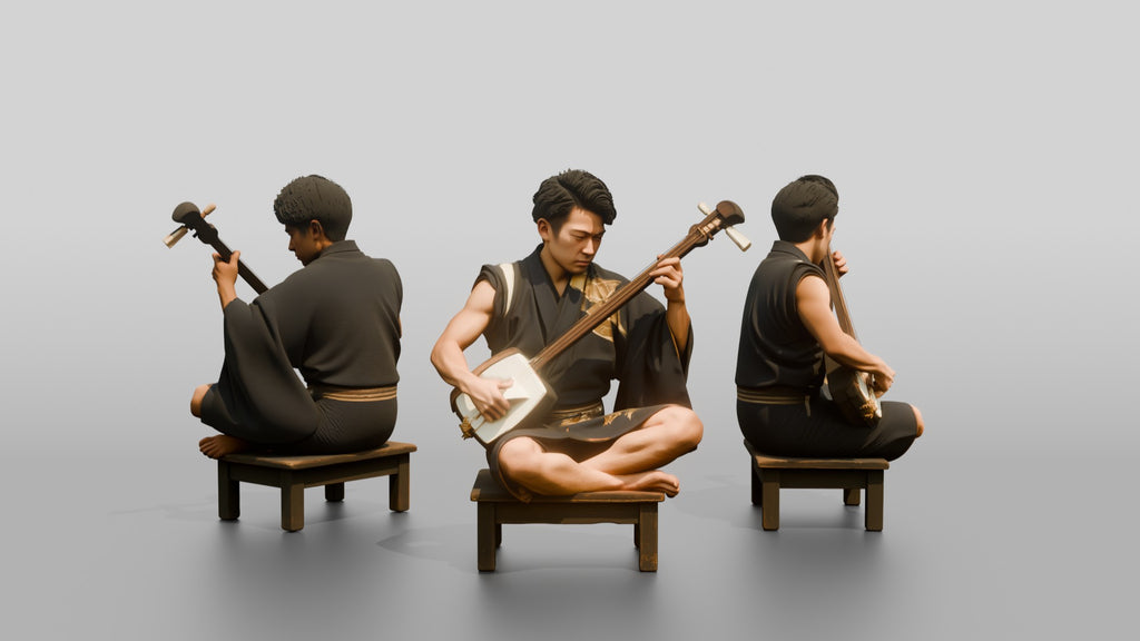 Shamisen Player Striking Silk Strings