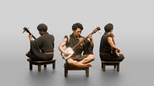 Shamisen Player Striking Silk Strings