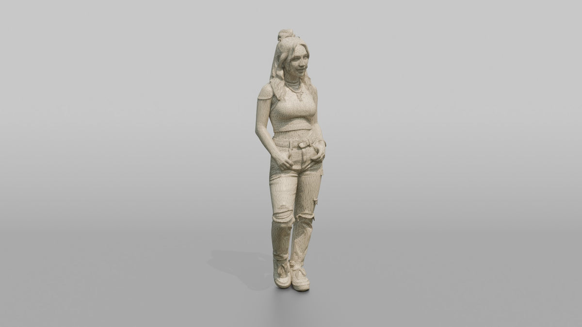 Patron Woman Wearing Layered Colorful Chains, Urban Nightlife Stance - wireframe topology preview