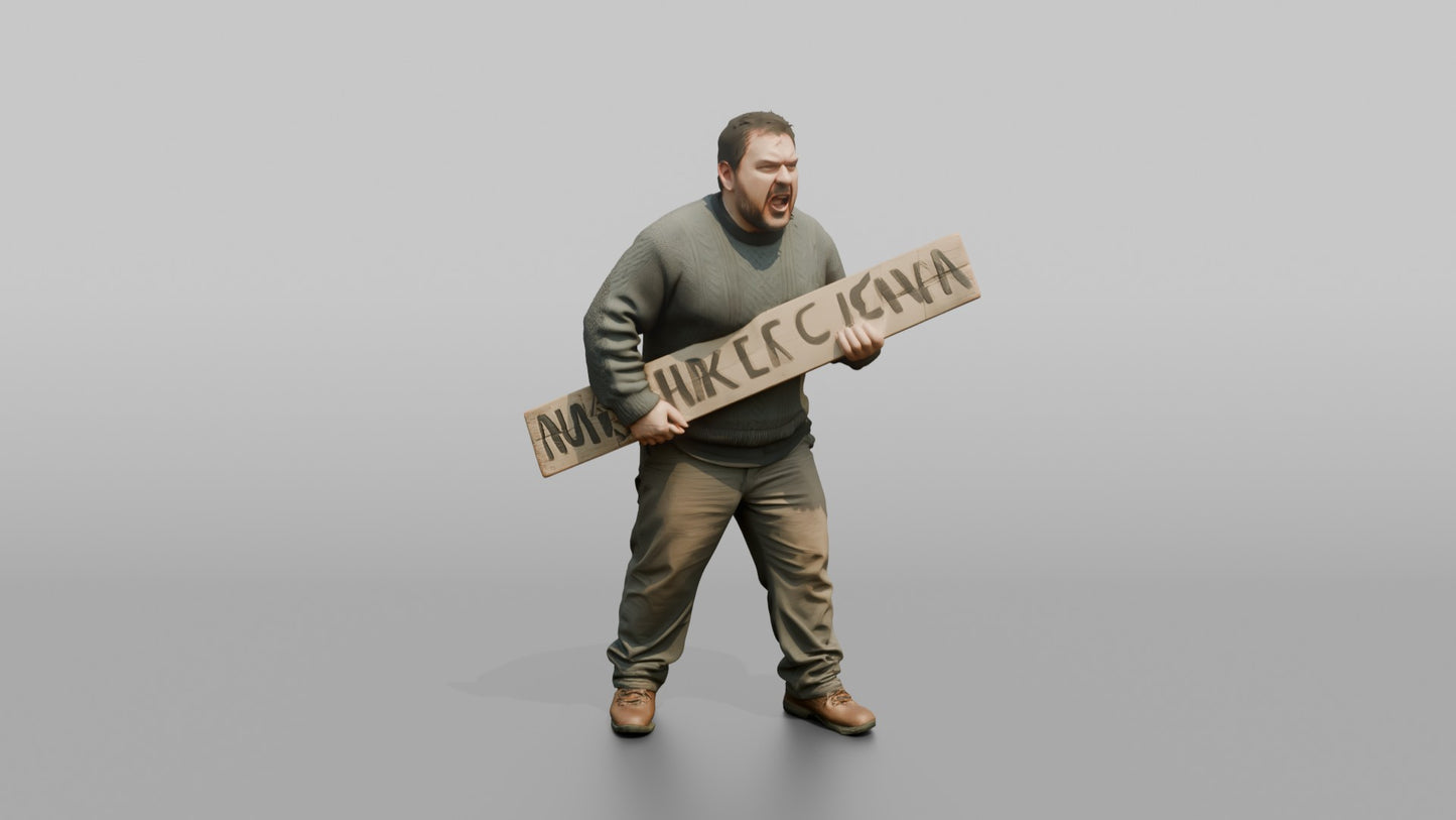 Protester Man Holding a Protest Sign
