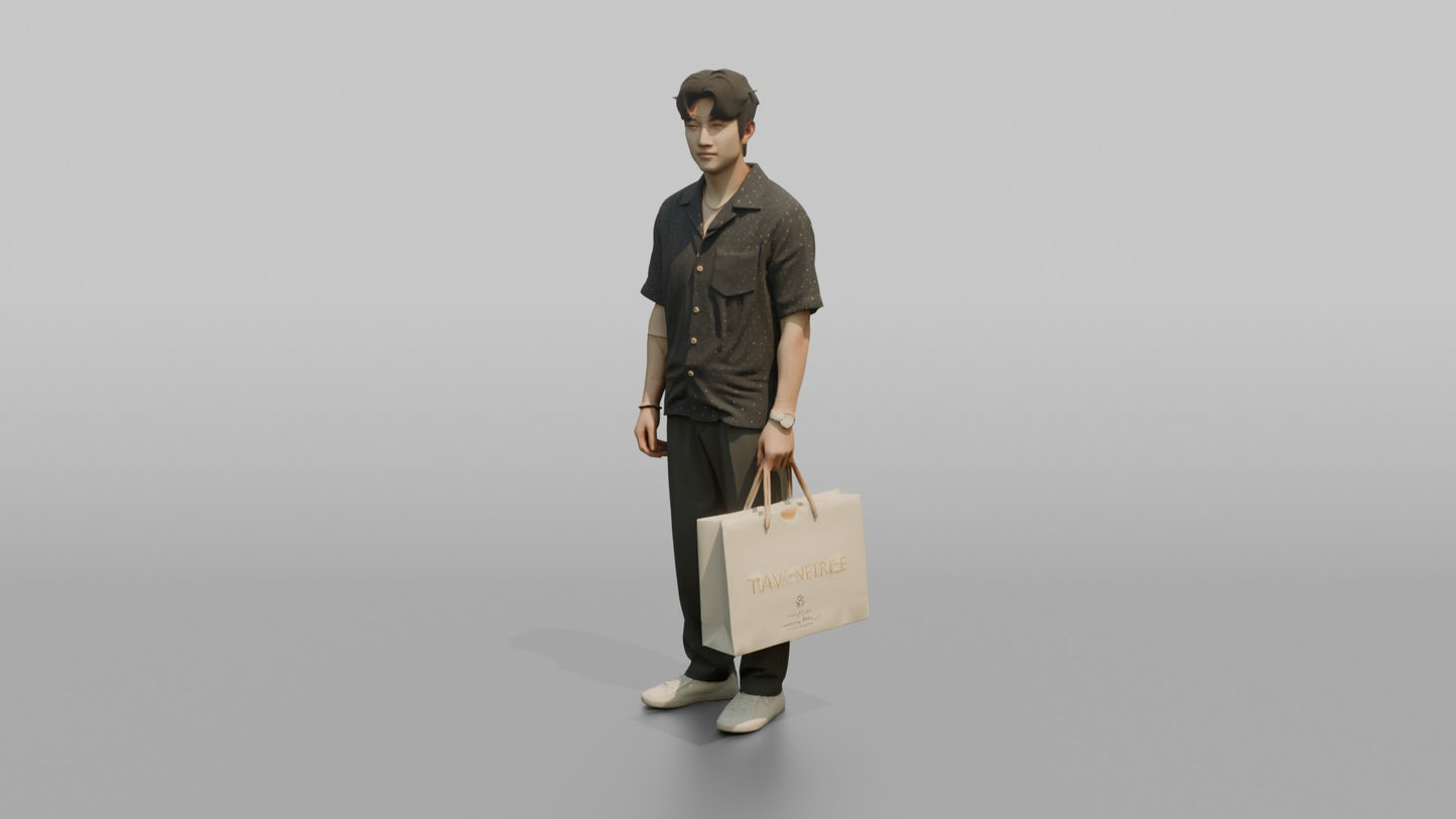 Vacationer Wearing Relaxed Camp Collar Shirt And Trousers
