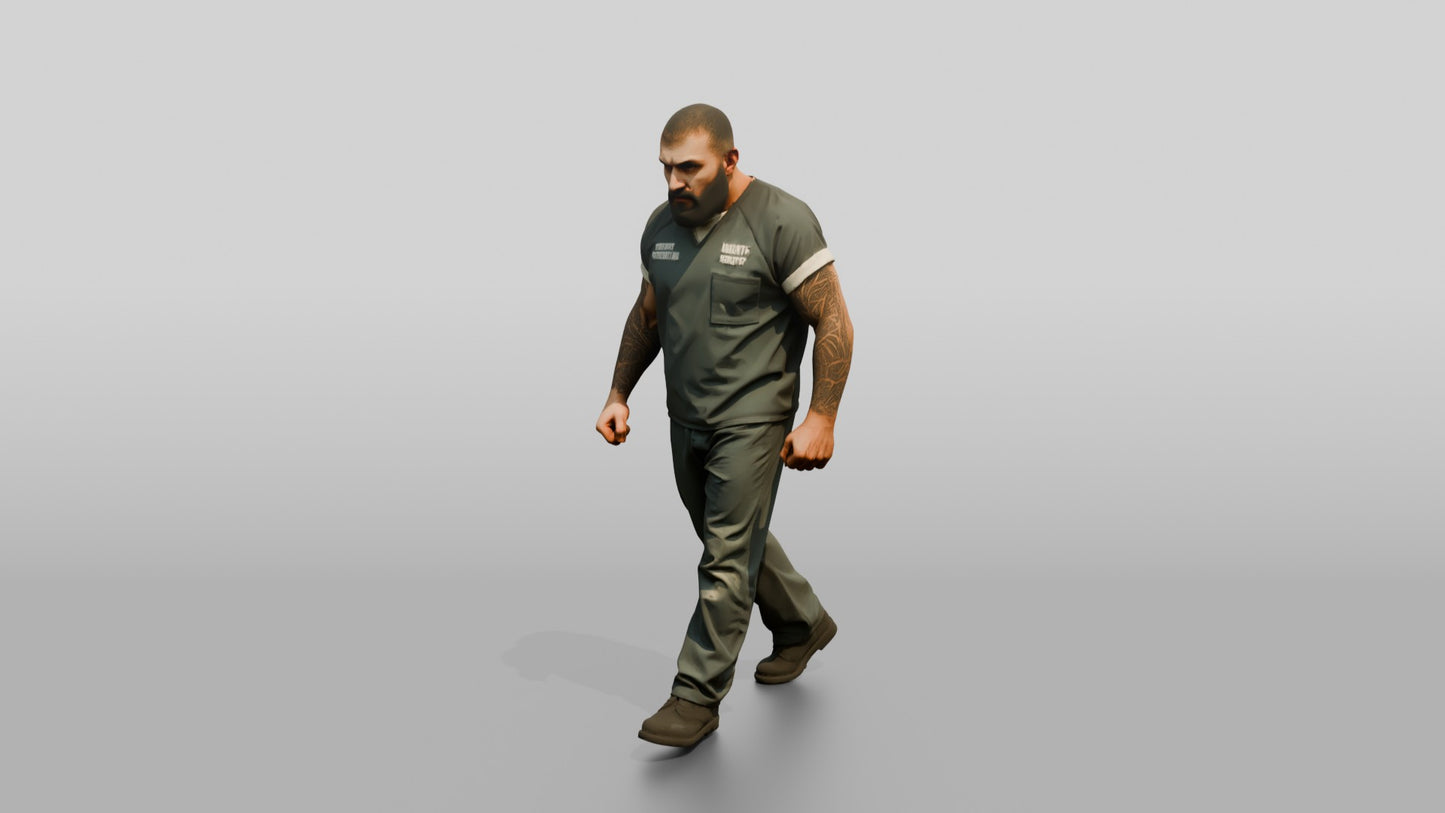 Middle Eastern Male Prisoner Pacing Forward