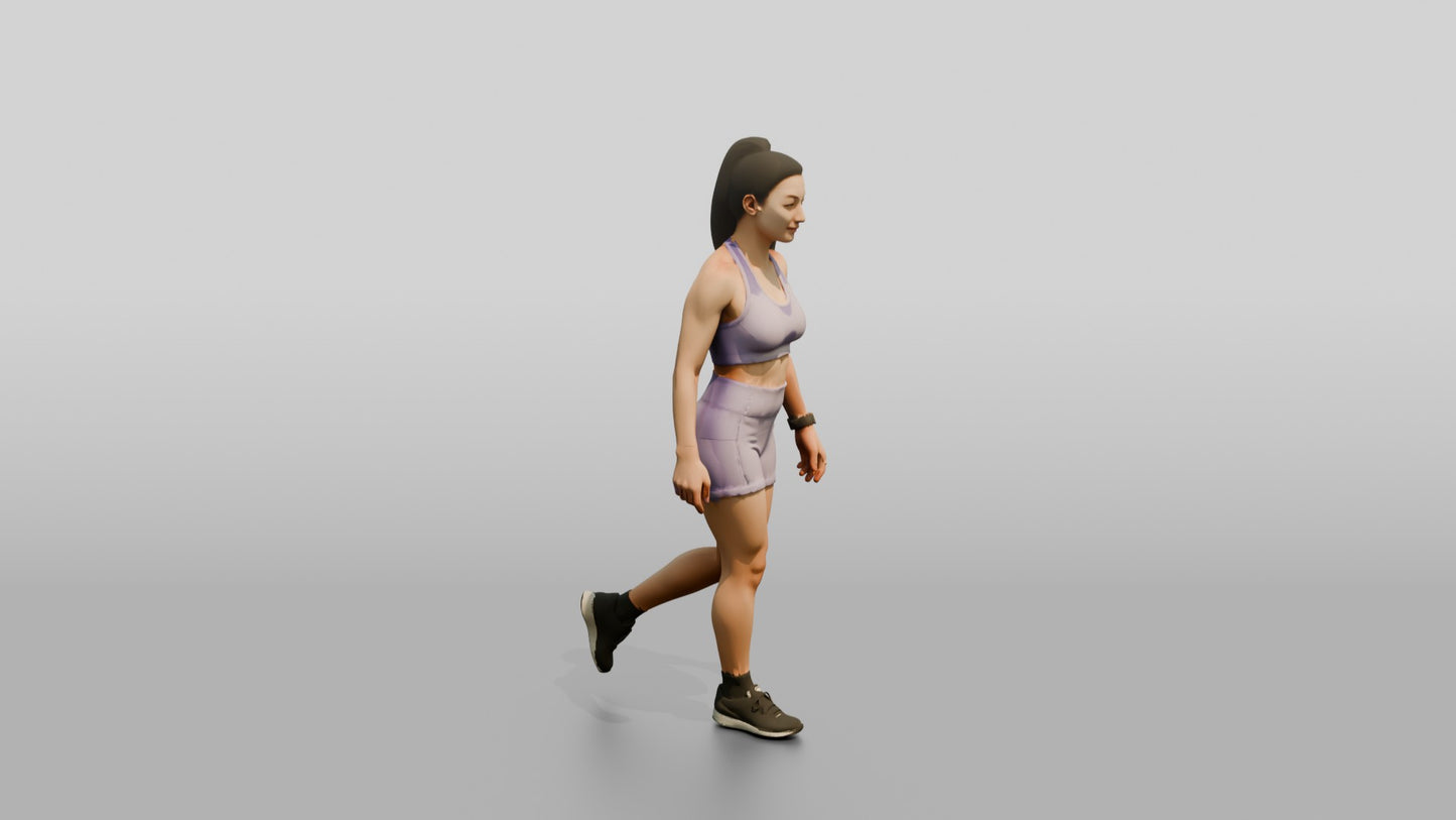 Woman in Lavender Activewear Walking Forward