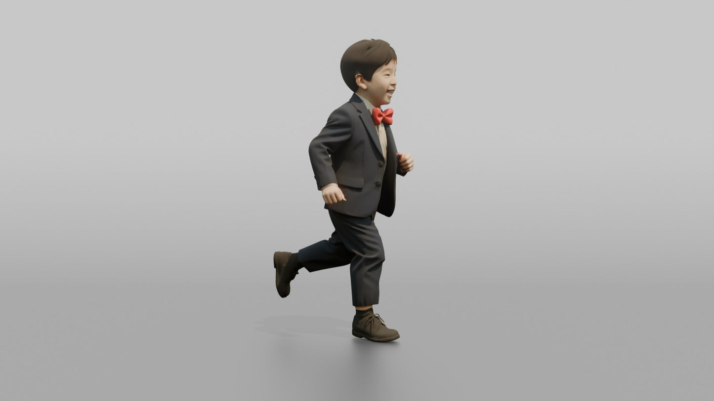 Page Boy Running in a Miniature Navy Tuxedo