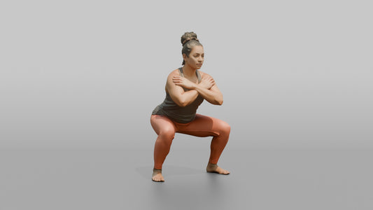 Bodyweight Athlete Woman Holding A Deep Squat Position, Arms Crossed - 3D character model
