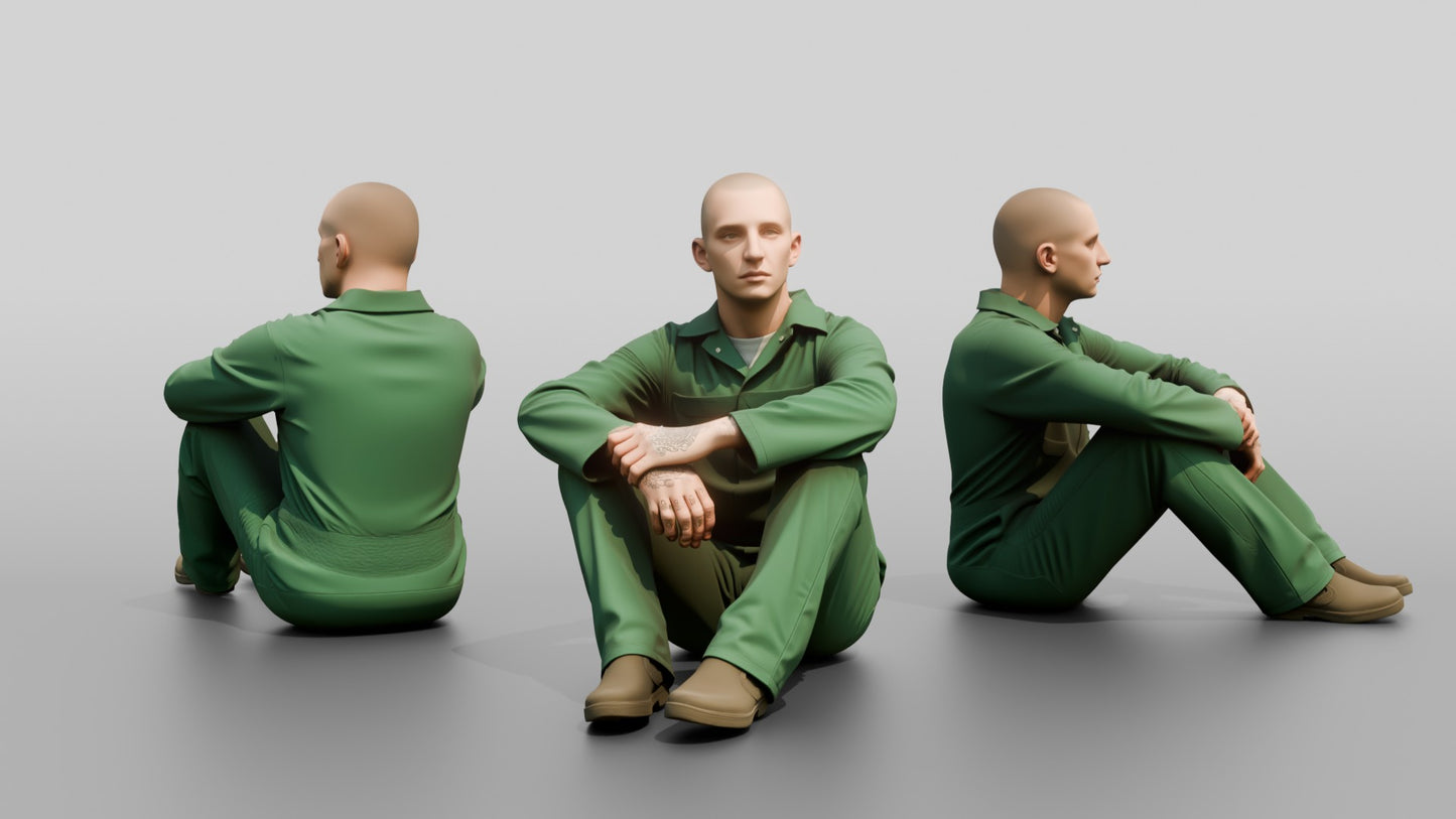 Caucasian Male Prisoner in a Green Uniform