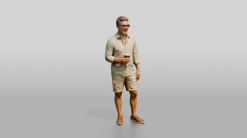 Older Hippie in Sunglasses with a Drink