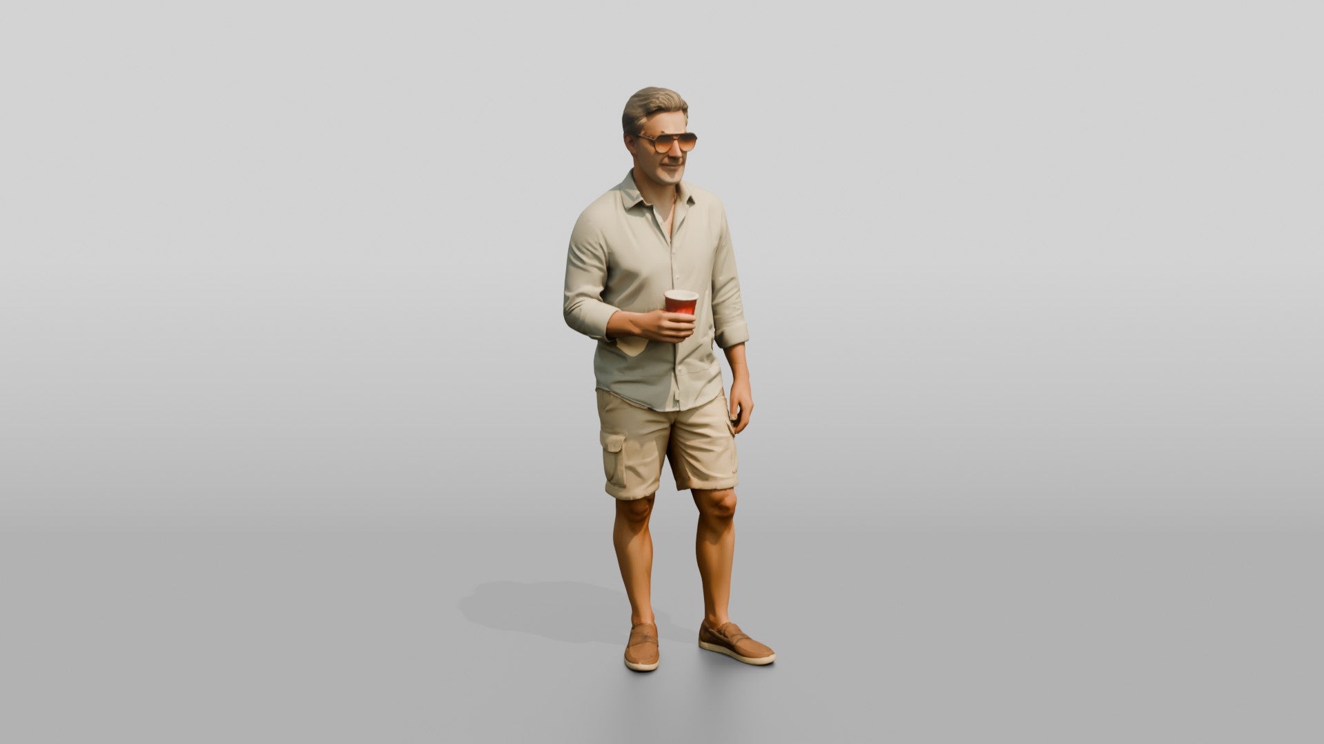 Older Hippie in Sunglasses with a Drink