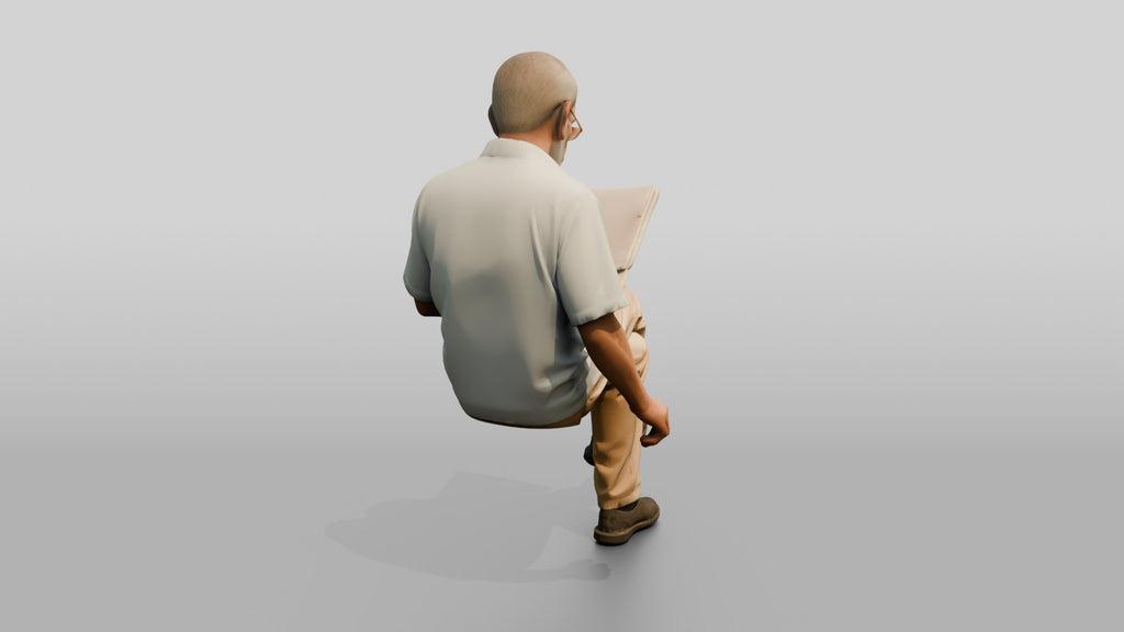 Elderly Slender Iraqi Man Reading a Newspaper
