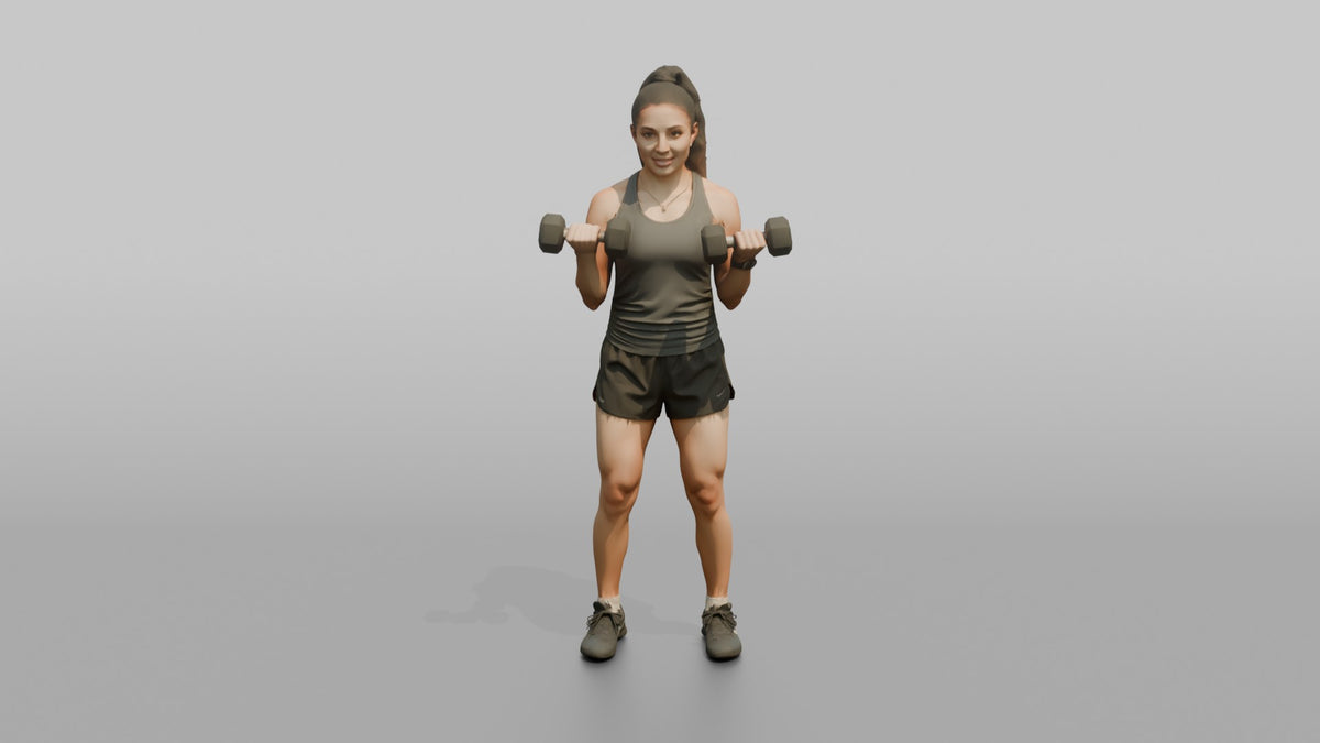 Weightlifter Woman Curling A Pair Of Dumbbells Simultaneously - 3D character model, view 5