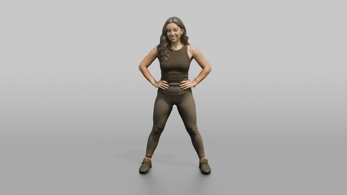 Physique Model Woman Standing In A Confident Wide Stance, Hands On Hips - 3D character model, view 5