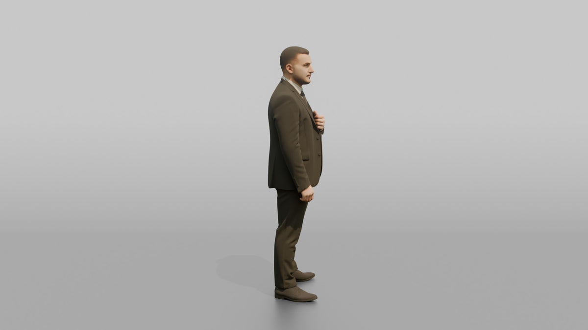 Door Staff Man Adjusting A Suit Jacket Lapel - 3D character model, view 2