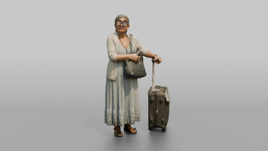 Traveler Hugging Her Carry-On Bag - 3D character model, view 1