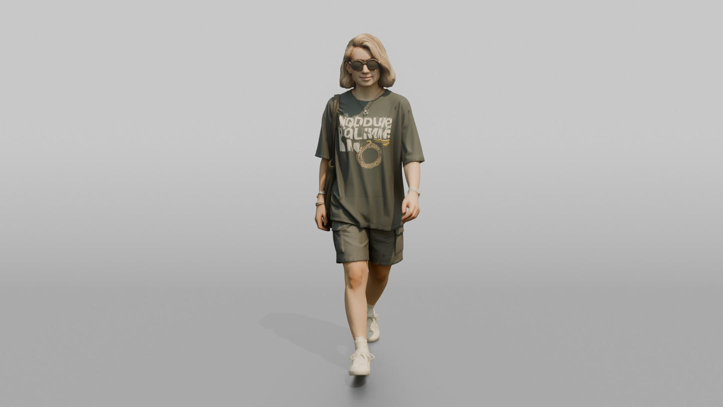 Scandinavian Woman Walking in an Oversized Graphic Tee