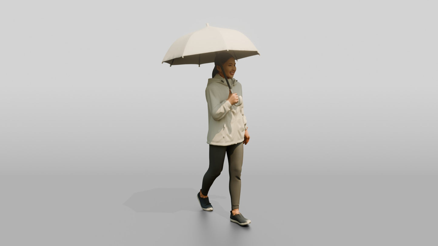 Southeast Asian Woman Walking with Clear Umbrella