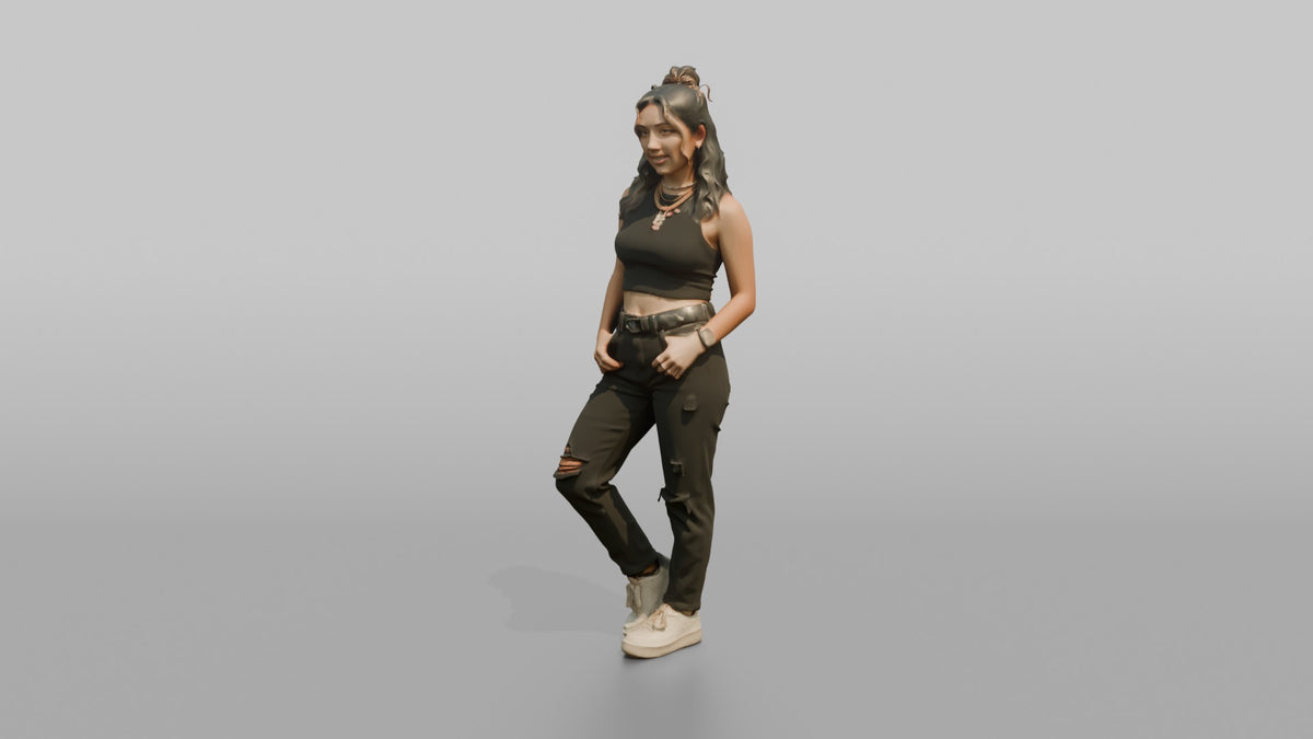 Patron Woman Wearing Layered Colorful Chains, Urban Nightlife Stance - 3D character model, view 4