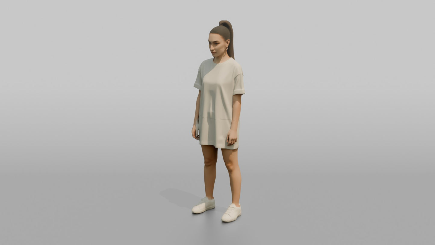 Woman Standing in an Oversized T-Shirt Dress