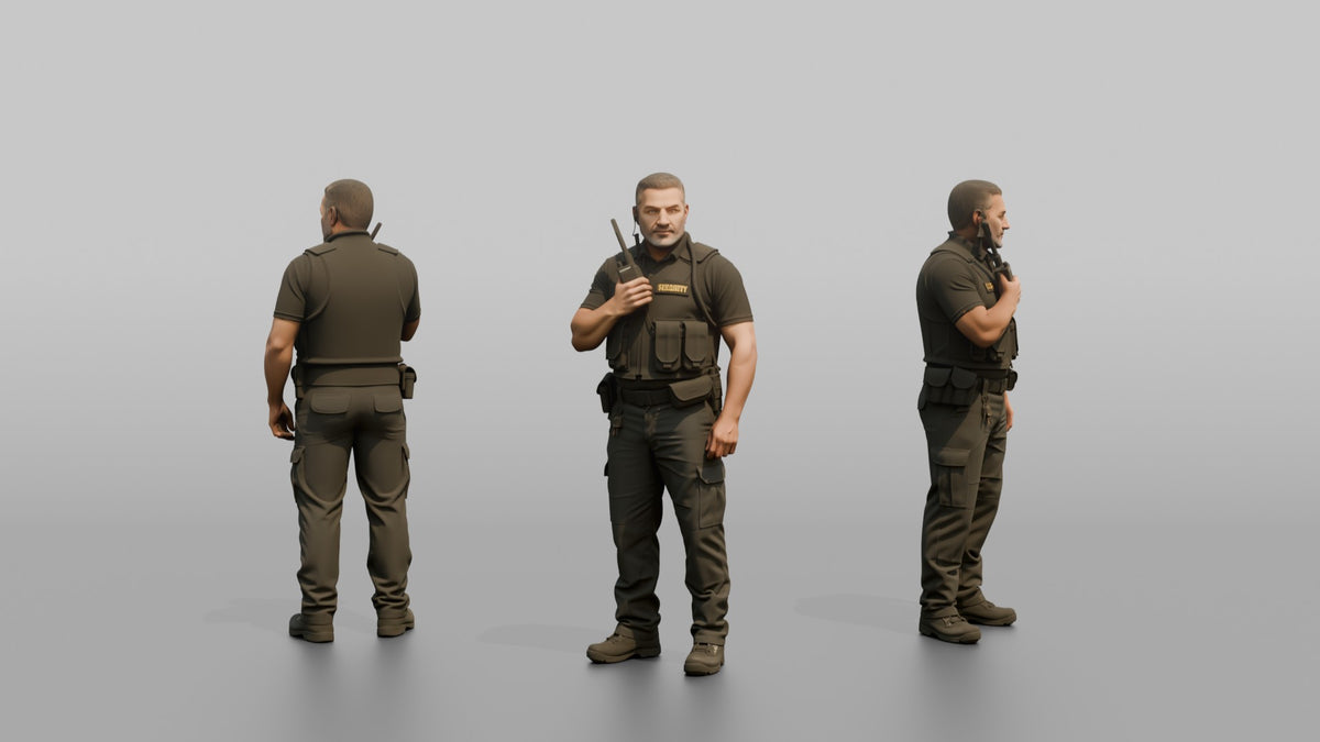 Door Staff Man Holding A Walkie-talkie Radio - 3D character model, view 1