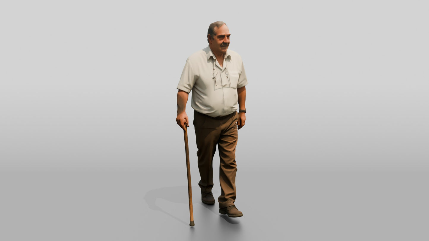 Elderly Stocky Portuguese Man Holding a Walking Stick