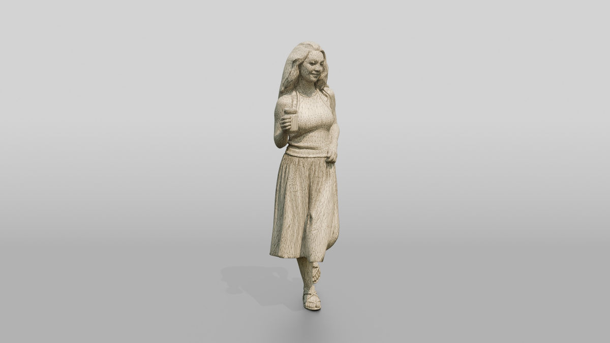 Woman with a Cocktail in an Olive Skirt - wireframe topology preview