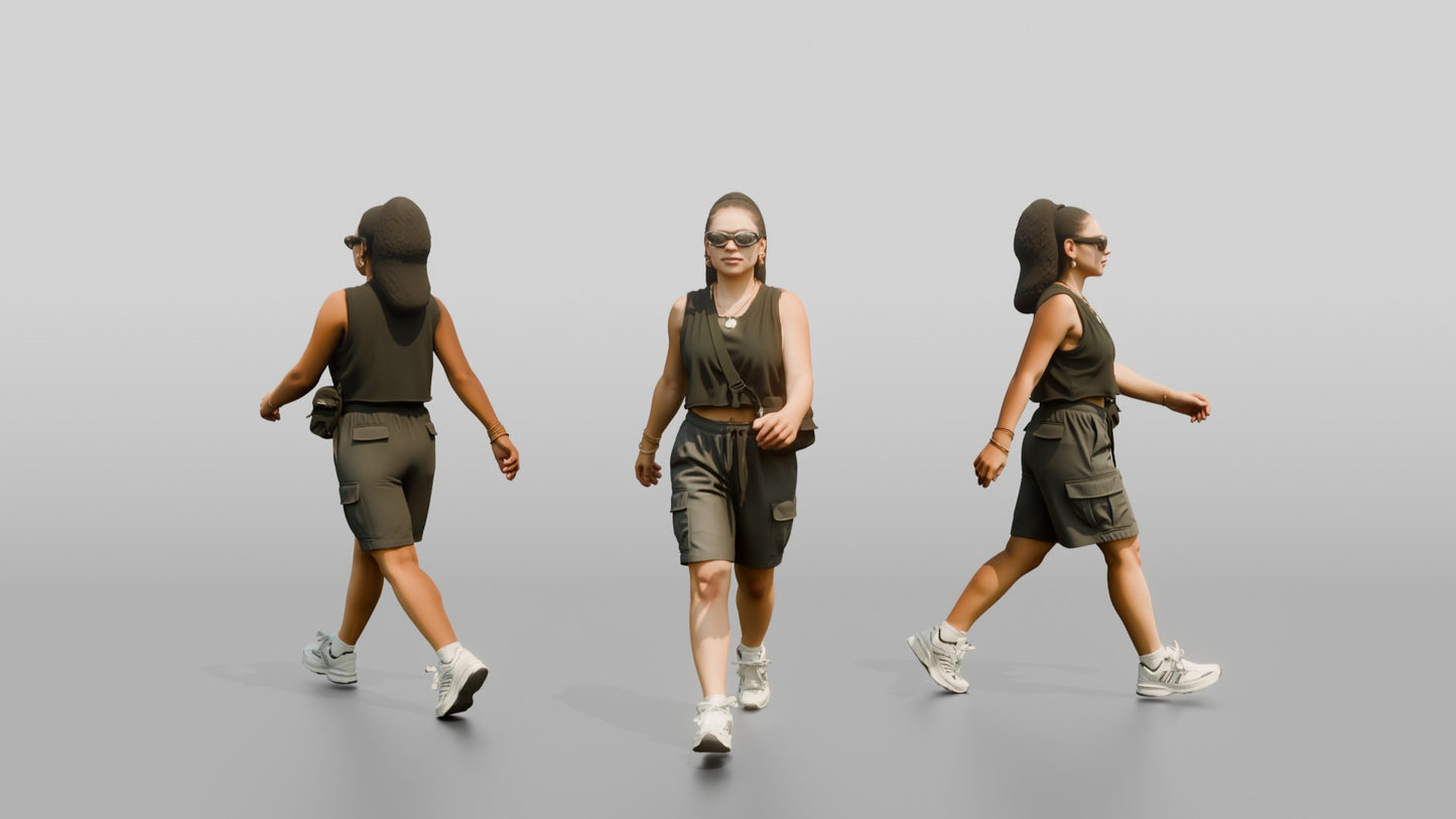 Multiracial Woman Walking the Boardwalk in Cropped Tank Top