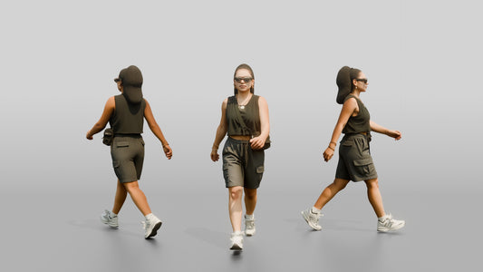 Multiracial Woman Walking the Boardwalk in Cropped Tank Top