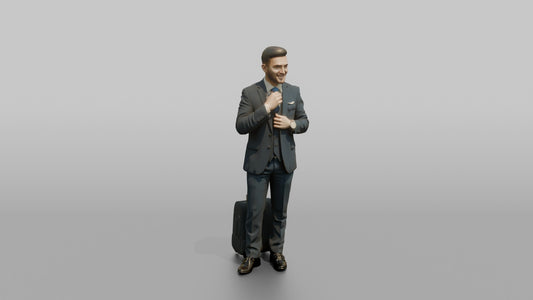 South Asian Flight Attendant Presenting a Safety Card - 3D character model, view 1