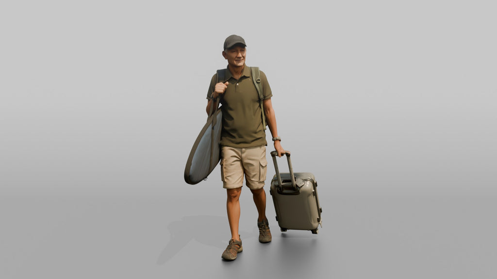 Traveler Carrying A Surfboard And Backpack