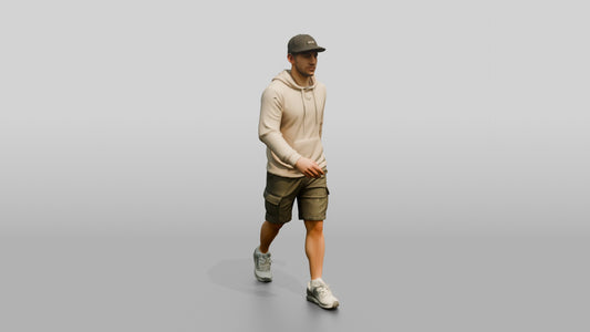 Latino Man Walking Focused on the Boardwalk - 3D character model, view 1
