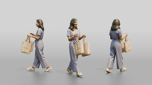 Woman Walking with Canvas Tote Bags - 3D character model