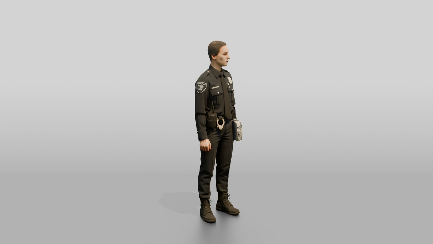 Caucasian Female Guard in a Navy Blue Guard Uniform