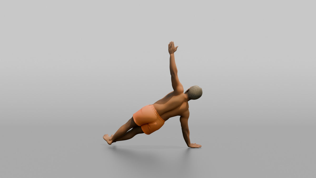 Bodyweight Athlete Man Holding A Side Plank - 3D character model, view 3